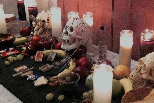 A table of voodoo trinkets